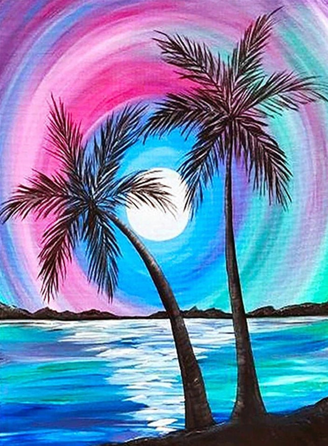 Palmen im Sonnenuntergang - Voll AB 5D DIY Diamond Painting