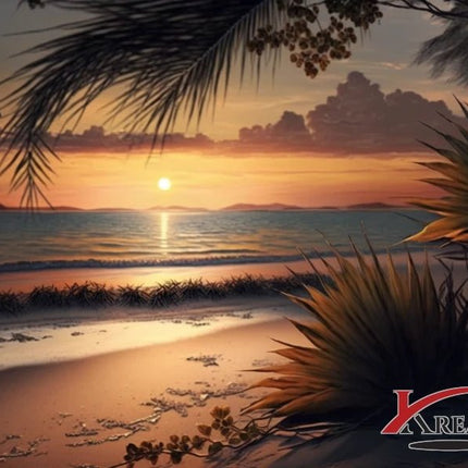 Palmen, Meer, Strand und Sonnenuntergang - 5D DIY Diamond Painting