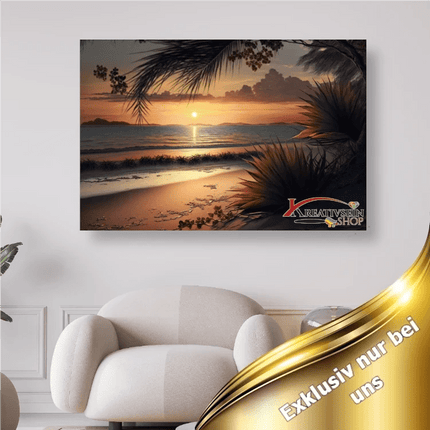Palmen, Meer, Strand und Sonnenuntergang - 5D DIY Diamond Painting
