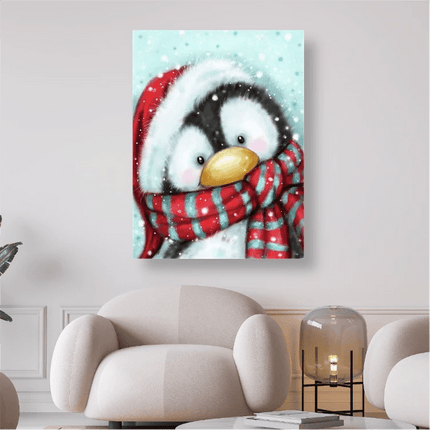 Pinguin mit rotem Schal - 5D DIY Diamond Painting