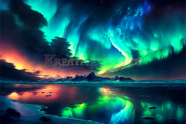 Polarlichter spiegeln sich im Wasser - 5D DIY Diamond Painting