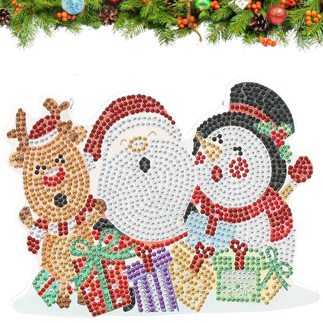 Rentier, Weihnachtsmann und Schneemann Aufhänger - Diamond Painting