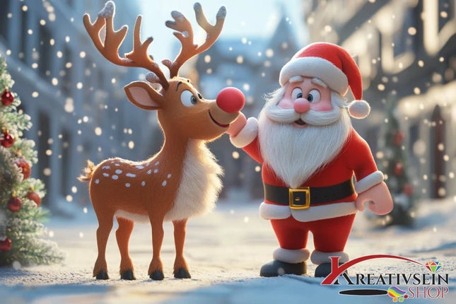 Rudolf das Rentier und der Weihnachtsmann - 5D DIY Diamond Painting