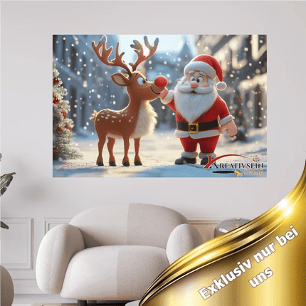 Rudolf das Rentier und der Weihnachtsmann - 5D DIY Diamond Painting