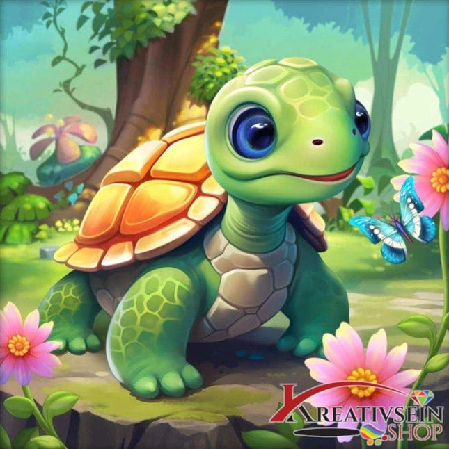 Schildkröte mit Blumen - Malen nach Zahlen