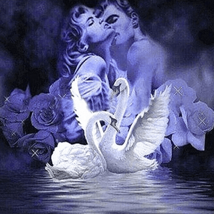 Schwäne mit Rosen und zwei verliebte - 5D DIY Diamond Painting