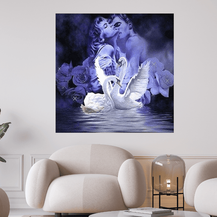 Schwäne mit Rosen und zwei verliebte - 5D DIY Diamond Painting