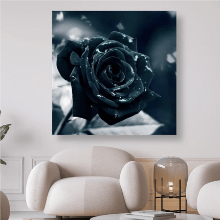 Schwarze Rosenblüte mit Tautropfen - 5D DIY Diamond Painting