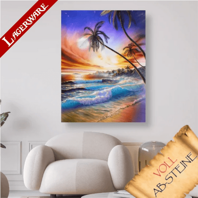 Sonnenuntergang am Meer mit Palmen LA - Voll AB 5D DIY Diamond Painting