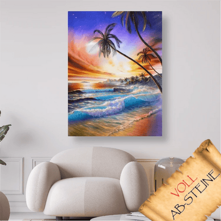 Sonnenuntergang am Meer mit Palmen - Voll AB 5D DIY Diamond Painting