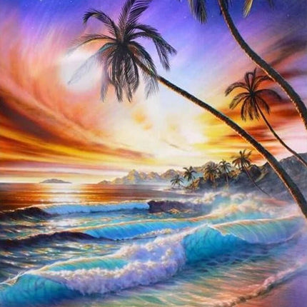 Sonnenuntergang am Meer mit Palmen - Voll AB 5D DIY Diamond Painting