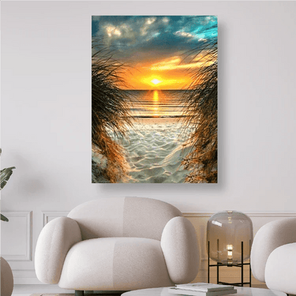 Sonnenuntergang am Meer mit schönem weissen Sand - 5D DIY Diamond Painting