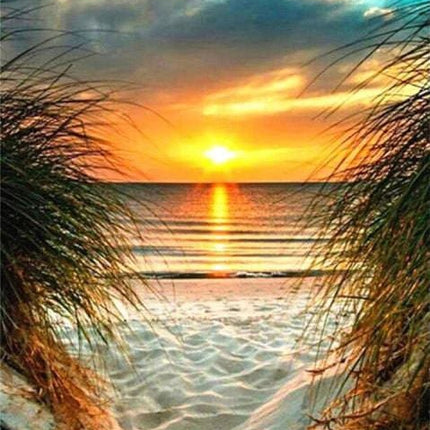 Sonnenuntergang am Meer mit schönem weissen Sand - 5D DIY Diamond Painting