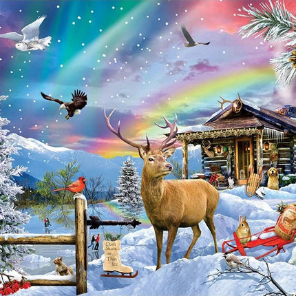 Tiere im Winter mit Forsthaus - Voll AB 5D DIY Diamond Painting