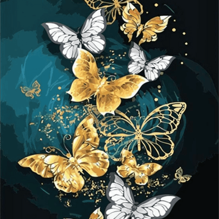 Verschiedene Schmetterlinge in Gold/Weiss - 5D DIY Diamond Painting
