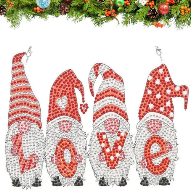 Vier Weihnachtswichtel Love Aufhänger - Diamond Painting