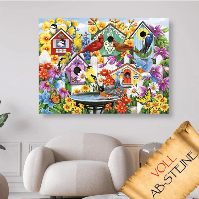 Vogelpärchen im Blumenmeer - Voll AB 5D DIY Diamond Painting