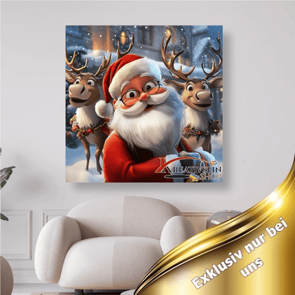 Weihnachtsmann mit 2 lachenden Rentieren - 5D DIY Diamond Painting