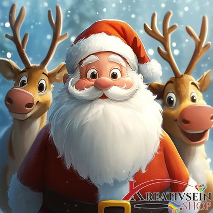 Weihnachtsmann mit 2 Rentieren - 5D DIY Diamond Painting