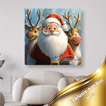 Weihnachtsmann mit 2 Rentieren - 5D DIY Diamond Painting