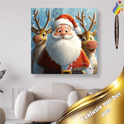 Weihnachtsmann mit 2 Rentieren - Malen nach Zahlen