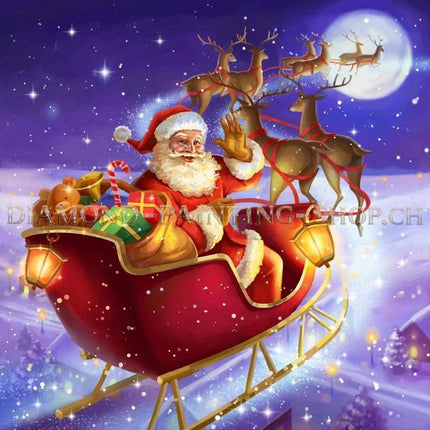 Weihnachtsmann mit Rentieren - 5D DIY Diamond Painting