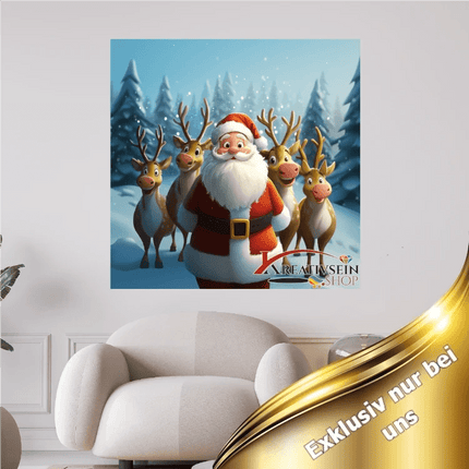 Weihnachtsmann mit Rentieren im Winterwald - 5D DIY Diamond Painting