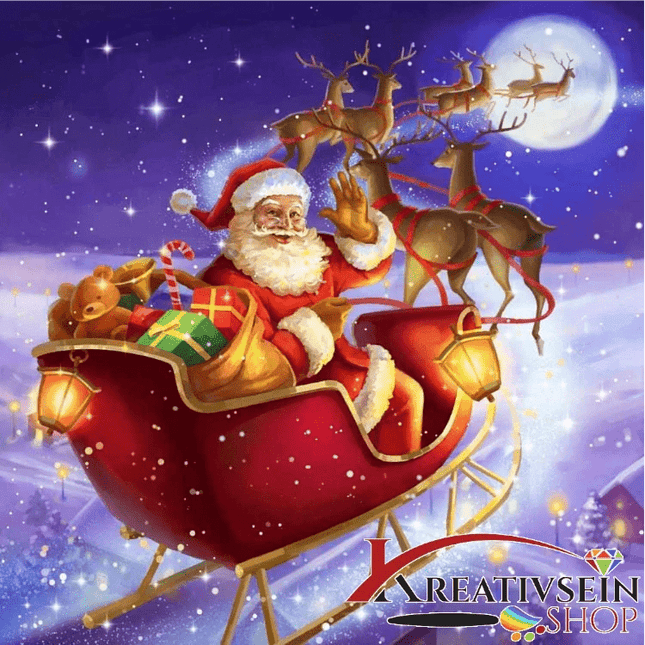 Weihnachtsmann mit Rentieren - Malen nach Zahlen