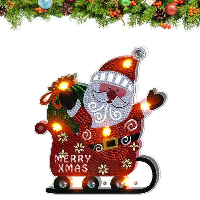 Weihnachtsmann und Schlitten mit LED Aufsteller - Diamond Painting