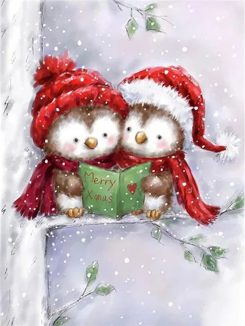 Weihnachtsvögel mit Buch - 5D DIY Diamond Painting