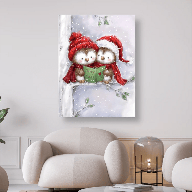 Weihnachtsvögel mit Buch - 5D DIY Diamond Painting