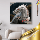 Weisser Drachen auf Felsen - Malen nach Zahlen