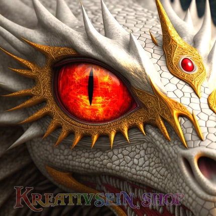 Weisser Drachenkopf mit roten Augen - 5D DIY Diamond Painting