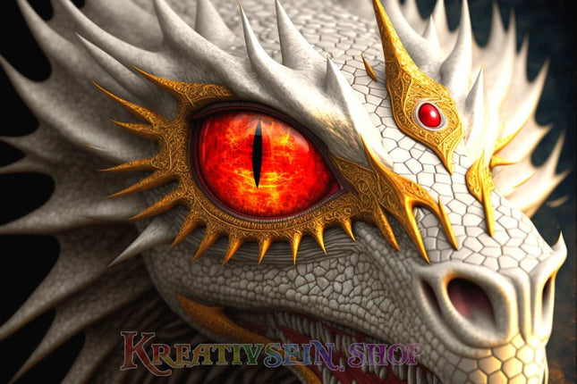 Weisser Drachenkopf mit roten Augen - 5D DIY Diamond Painting