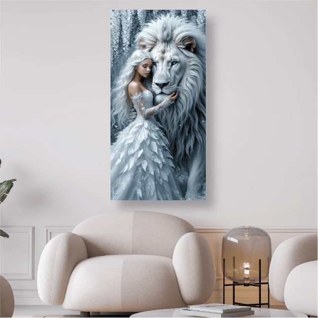 Weisser Löwe mit Frau - 5D DIY Diamond Painting