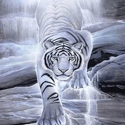 Weisser Tiger auf Felsen - 5D DIY Diamond Painting