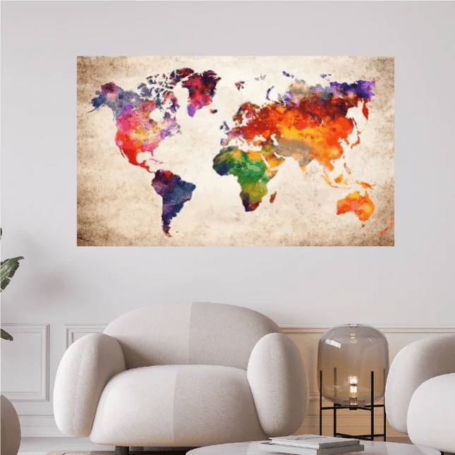Weltkarte Gelb Rot - 5D DIY Diamond Painting