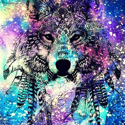 Wolf mit Federschmuck - Voll AB 5D DIY Diamond Painting