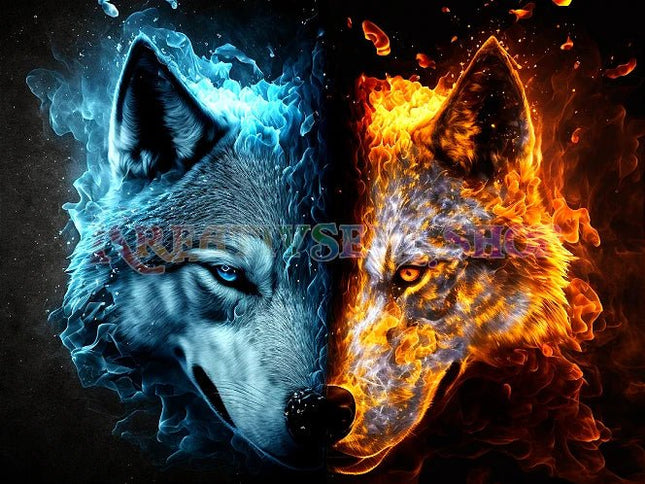 Wolfskopf Wasser Feuer - 5D DIY Diamond Painting