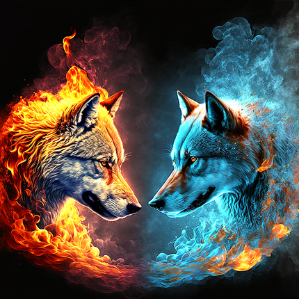 Wolfsköpfe Feuer Wasser - Malen nach Zahlen