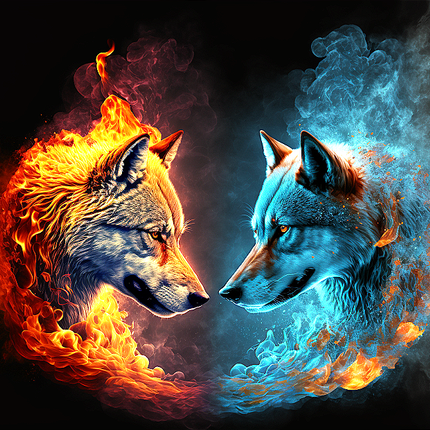 Wolfsköpfe Feuer Wasser - Malen nach Zahlen