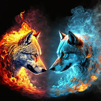Wolfsköpfe Feuer Wasser - Malen nach Zahlen