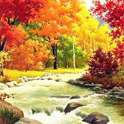 Wunderschön Bunt gefärbte Bäume mit Fluss - 5D DIY Diamond Painting