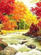 Wunderschön Bunt gefärbte Bäume mit Fluss - 5D DIY Diamond Painting