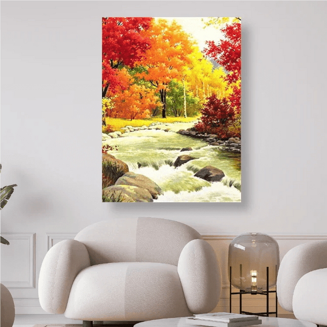Wunderschön Bunt gefärbte Bäume mit Fluss - 5D DIY Diamond Painting