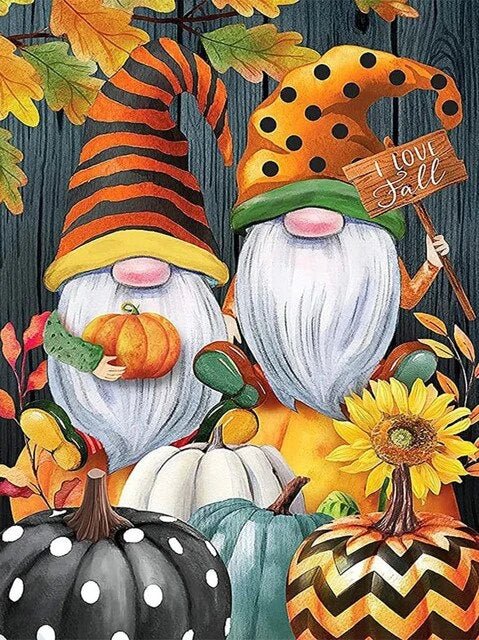 Zwerge im Herbst mit Kürbisen - 5D DIY Diamond Painting